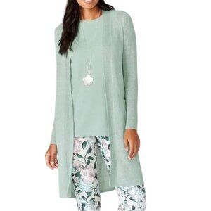 J. Jill Linen Blend Long Sleeve Open Front Duster Cardigan Seaglass Green